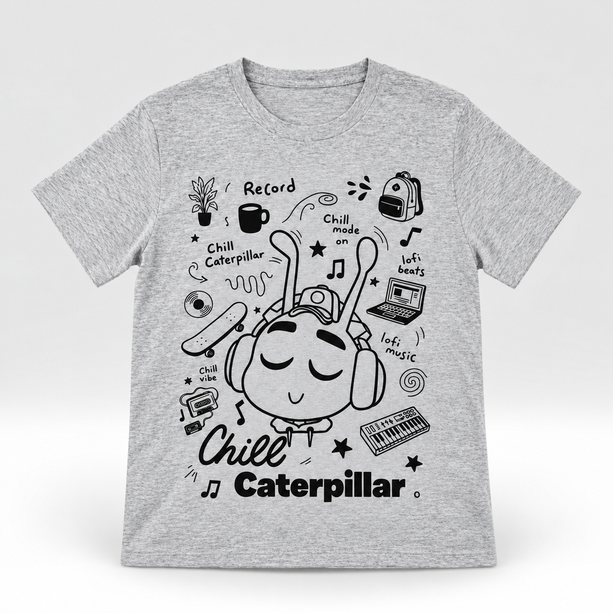 Chill Caterpillar Doodle Tee - Heather Grey